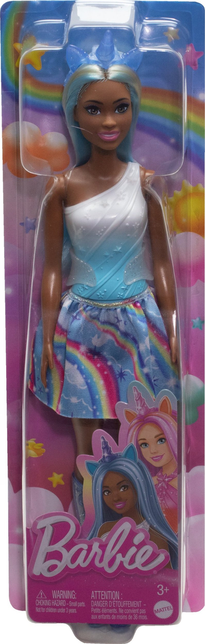 Kukull Barbie Unicorn, flokë blu ombre, aksesorë unikorn, shumëngjyrëshe