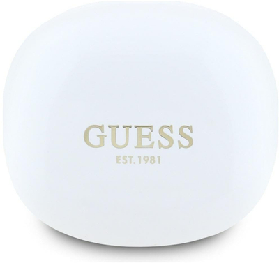 Безжични слушалки Guess Glossy Classic Logo TWS, Bluetooth 5.4, со кутија за полнење, бели