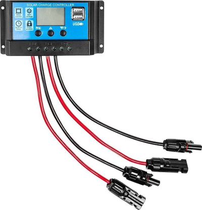 Регулатор за соларно полнење Нео LCD, 12V 24V, 10A, црн