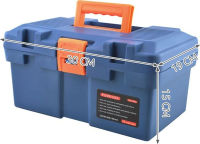 Kuti veglash lodër A Toy Tool Box, set me vegla plastike, 30 cm, blu