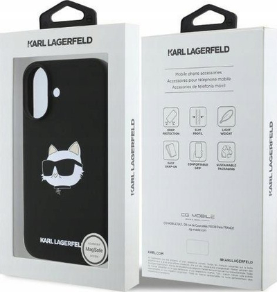 Kuti telefoni Karl Lagerfeld Choupette Head për iPhone 16, silikon i lëngshëm, e zezë
