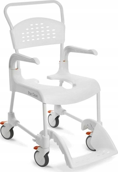 Karrige dushi dhe tualeti Etac Clean, lartësi ulëse 55cm, me rrota, e bardhë