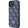 Husë Guess 4G Triangle Metal Logo për iPhone 15 Plus 14 Plus, lëkurë ekologjike, blu