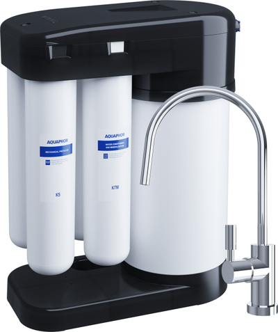 Sistem osmoze të kundërt AQUAPHOR DWM-102S, filtër uji shtëpiak, i zi