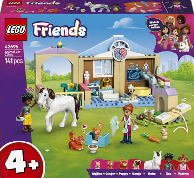 Set lodrash LEGO Friends 42696 Animal Vet Clinic, 141 pjesë, për fëmijë 4+, shumëngjyrësh