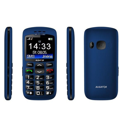 Telefoni Aligator A670 për të mëdhenj, bateri 15 ditë, me bazë karikimi, blu