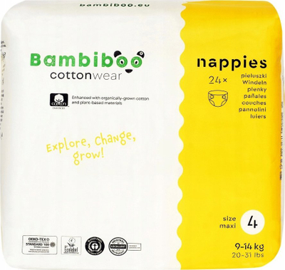 Pelenë Bambiboo COTTONWEAR, madhësia 4 Maxi 9-14kg, 24 copë, e bardhë