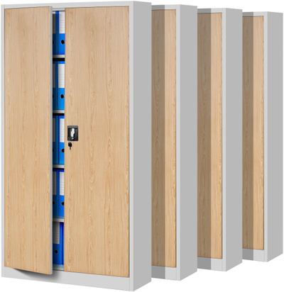 Set dollapë metalikë zyre JAN, 4 copë, 90 x 185 x 40 cm, të bardhë me sonoma oak