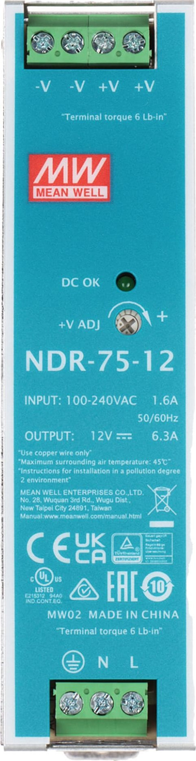 Adaptori furnizim me energji Mean Well NDR-75-12, 75W, 12V DC, gri