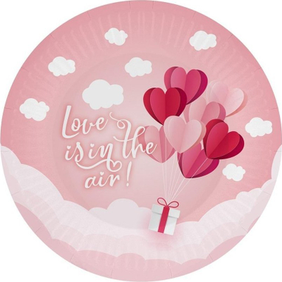 Pjata letre Godan Paper Plate Love, 18 cm, 6 copë, rozë