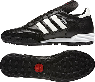 Adidas Mundial Team TF 019228, kopa futbolli me lëkurë natyrale, për bar sintetik, të zeza