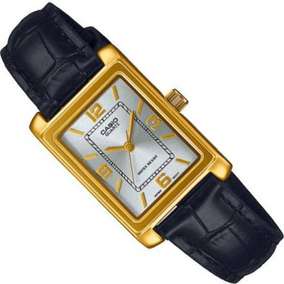 Orë dore Casio LTP-1234PGL-7A2EF, me kuarc, me kornizë ngjyrë ari, me rrip të zi