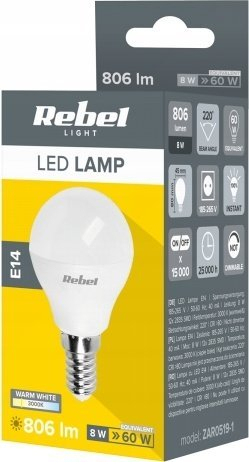 Llambë LED Rebel, E14, 8W 806lm 3000K, dritë e ngrohtë