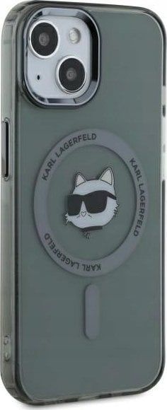 Kapak telefoni Karl Lagerfeld IML K&amp;CH Heads Metal Frame MagSafe, për iPhone 15, i zi