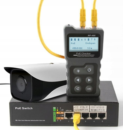 Testues kabllosh rrjeti Noyafa NF-488, PoE dhe vazhdimësi, me ekran LCD, ngjyrë e zezë