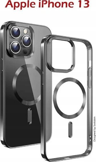 Mbulesë telefoni Swissten Clear Jelly MagStick Metallic për iPhone 13, MagSafe, transparente me kornizë të zezë