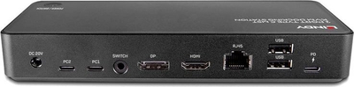Dock USB C Lindy 43202, me HDMI edhe DisplayPort 4K, RJ 45, i zi
