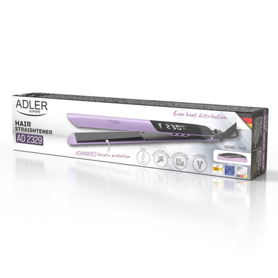 Piaster flokësh Adler AD 2329 Keratin, pllaka qeramike, ekran LCD, vjollcë