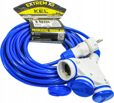 Parazgjedhës ndërtimi KEL W-01181, 3 priza me tokëzim, 10m, IP54, gri blu