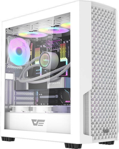 Kuti kompi Darkflash DF2100, mid tower, me 4 veta ARGB, e bardhë