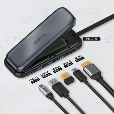 USB Hub Unitek D1046A uHUB H6, 6-në-1, USB-C, M.2 SSD, i hirtë