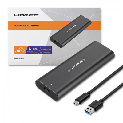 Kuti eksternale për SSD Qoltec 50311, M.2 SATA, USB Type C, e zezë