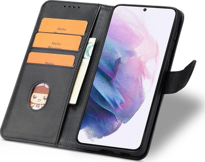 Këllëf telefoni me magnet për Samsung Galaxy S22 Ultra, tip libër, lëkurë eko, i zi