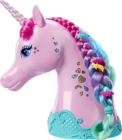 Lodër kokë stilimi Barbie Unicorn, me aksesorë flokësh, me ngjitëse me shkëlqim, shumëngjyrëshe