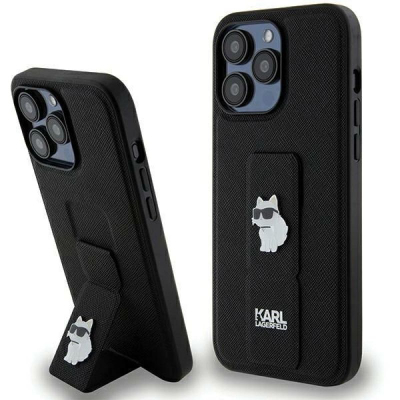 Mbrojtëse telefoni Karl Lagerfeld Gripstand Saffiano Choupette, për iPhone 13 Pro Max, me këmbëz standi, e zezë
