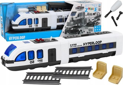 Лодка патнички воз DIY Passenger Train Turning Tracks, со светла и звуци, бела