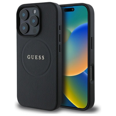Kapotë telefoni Guess PU Grained Classic Logo, për iPhone 16 Pro Max, e zezë