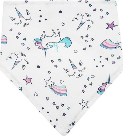 Shall bib për kalamaj Akuku Unicorn Scarf, pambuk 100%, me kapëse, i bardhë me njëbrirësh