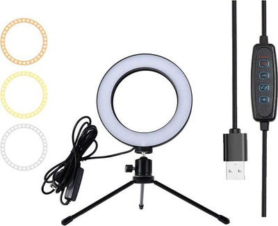 Unazë drite LED Gonga Ring Light, 16cm, me tripod, ngjyrë e zezë