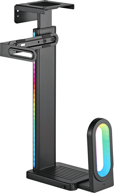 Mbajtës PC ULTRADESK FLANK, për nën tavolinë, ndriçim RGB, i zi