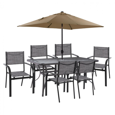 Set Tavolinë 150×90 cm + 6 karrige + çadër,"HM11533.02", gri