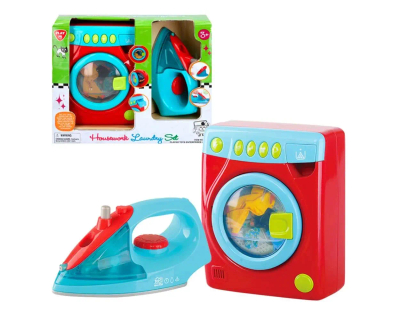 Set lodrash Playgo Housework Laundry, makinë larëse me drita dhe zë, hekur me efekt avulli, shumëngjyrësh