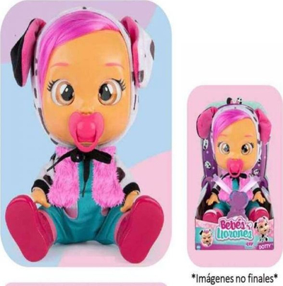 Kukull bebe Cry Babies Dressy Dotty, 30 cm, interaktive që qan me lot, shumëngjyrëshe