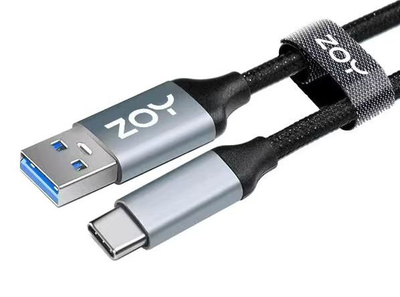 Kabllo ZOY USB-A - USB-C, 2m, e zezë / argjendtë