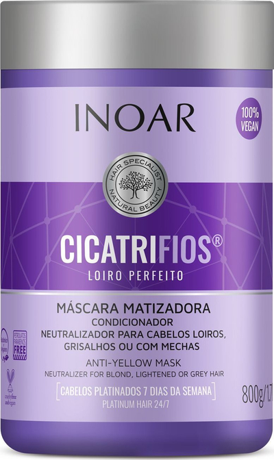 Maskë flokësh Inoar Cicatrifios Perfect Blonde, matizuese anti-verdhësim, 800g