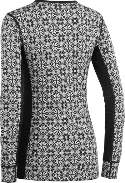 Bluzë termike për goca Kari Traa Rose LS W, lesh merino 240g, me mëngë të gjata, e zezë me motive të bardha