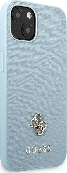 Mbulesë telefoni Guess Saffiano 4G Metal Logo për iPhone 13, hardcase, blu
