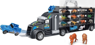 Set lodër kamioni Woopie Truck Transporter Dinosaurs, 50 cm, me 24 ndarje, shumëngjyrësh