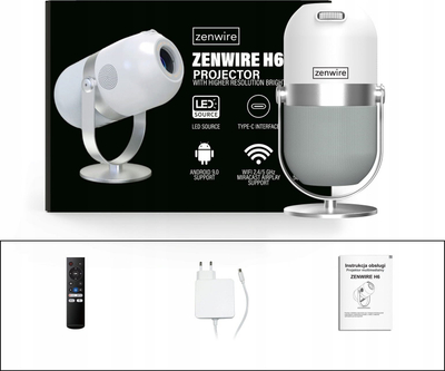 Projektor mini Android 360, Full HD, WiFi Bluetooth, i bardhë