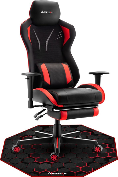 Tapet për karrige gaming Huzaro FloorMat 2.0, antirrëshqitës, formë tetëkëndore, i zi me të kuqe