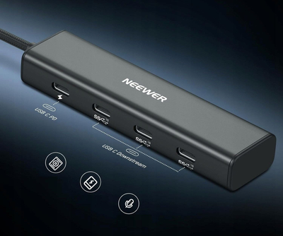 USB C хаб Neewer PS020E, 4 во 1, 10Gbps, 100W PD, сив