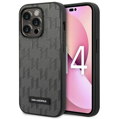 Kapak telefoni Karl Lagerfeld Saffiano Mono Metal Logo, për iPhone 14 Pro Max 6.7", gri