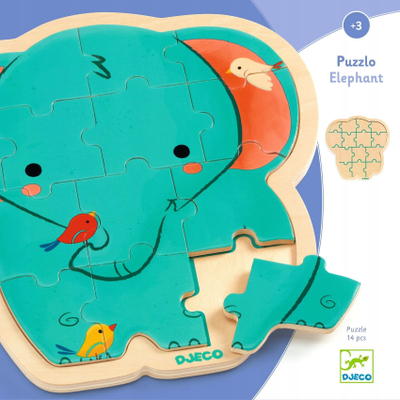Puzzle druri Djeco Puzzlo Elephant, 14 copa, për kalamaj 3+, shumëngjyrësh