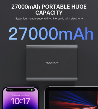 Powerbank Choetech B635BK, 27000mAh, 4 porta USB, i zi