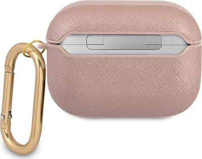 Mbulesë mbrojtëse Guess GUAPSASMP Saffiano Script për AirPods Pro, metal, rozë