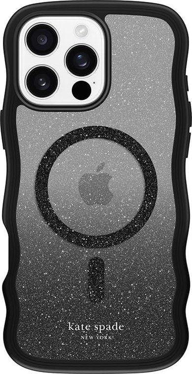 Mbrojtëse telefoni Kate Spade New York Wavy Nightfall MagSafe, për iPhone 16 Pro Max, me shkëlqim, e zezë